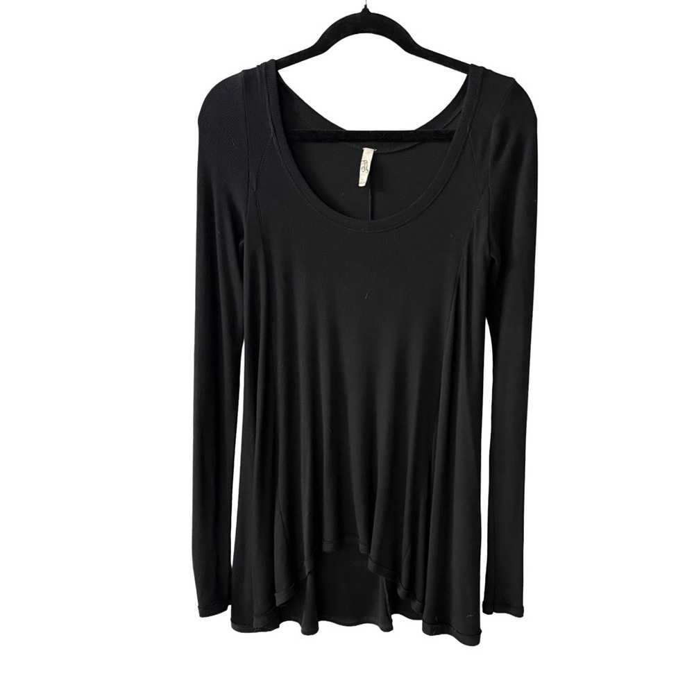 Free People Black Ribbed January Tee Long Sleeve Scoop Neck Tunic | Small